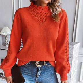 HerbstTrend® - Orangefarbener einfarbiger Pullover mit Rollkragen