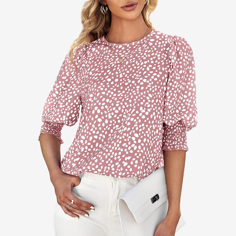 FallStil® - Rosa Druck Rundhalsausschnitt Top