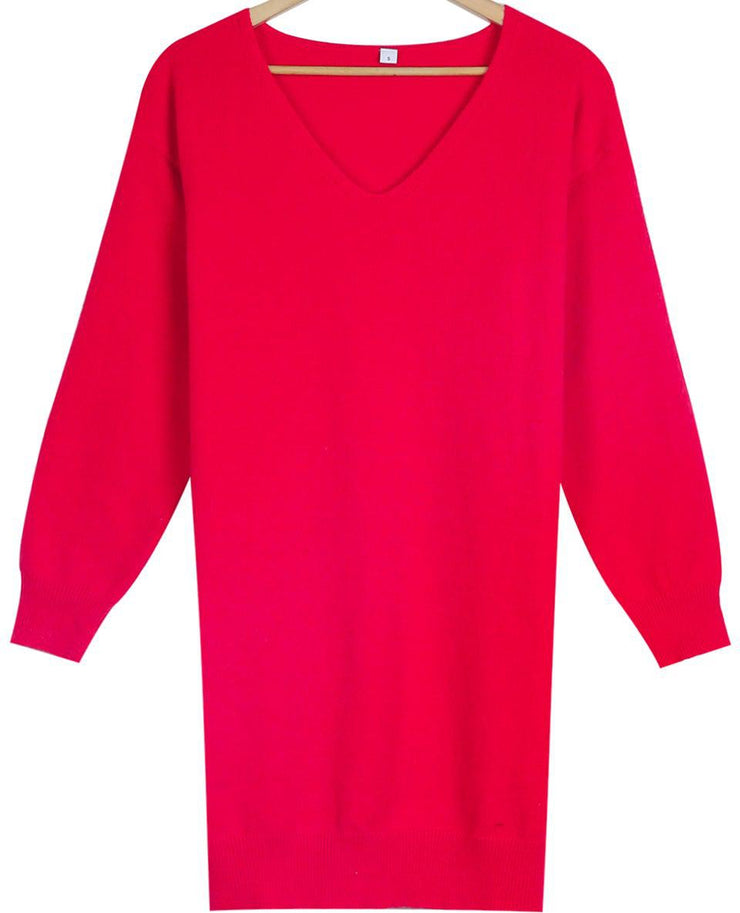 Naturlux® -  Auffälliges rotes einfarbiges Mini-Pulloverkleid