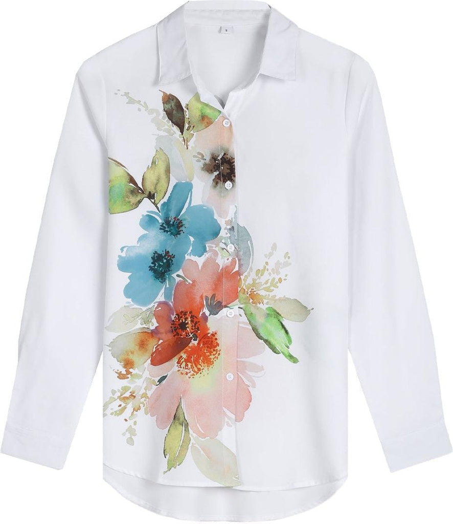 SpringStil® - Aquarellblume Knopfleiste Tunika-Bluse