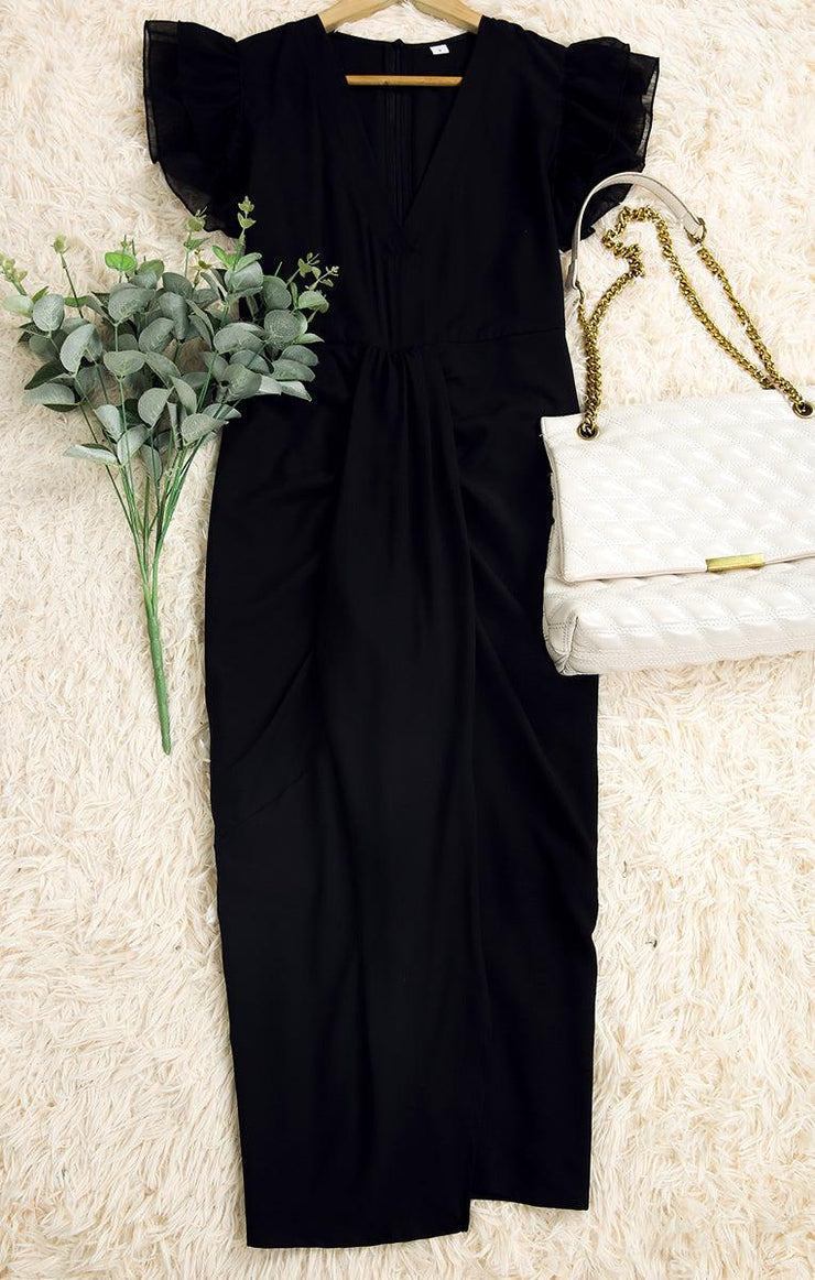 Purewear®- Ärmelloses Kleid mit doppelter Rüsche und tiefem Kragen und hohem Schlitz