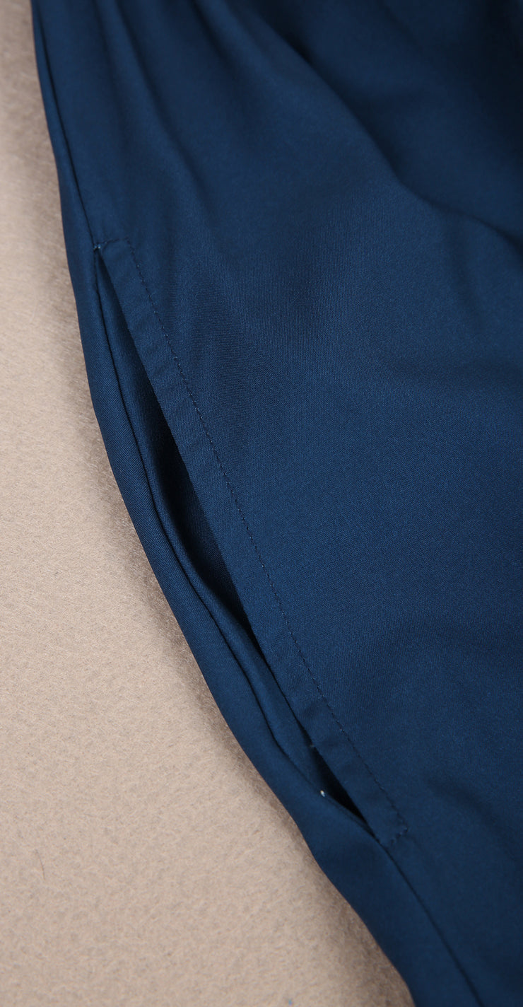 Purewear®- Kobaltblaues Sommer-Maxi-Kleid mit plissiertem V-Ausschnitt und kalten Schultern