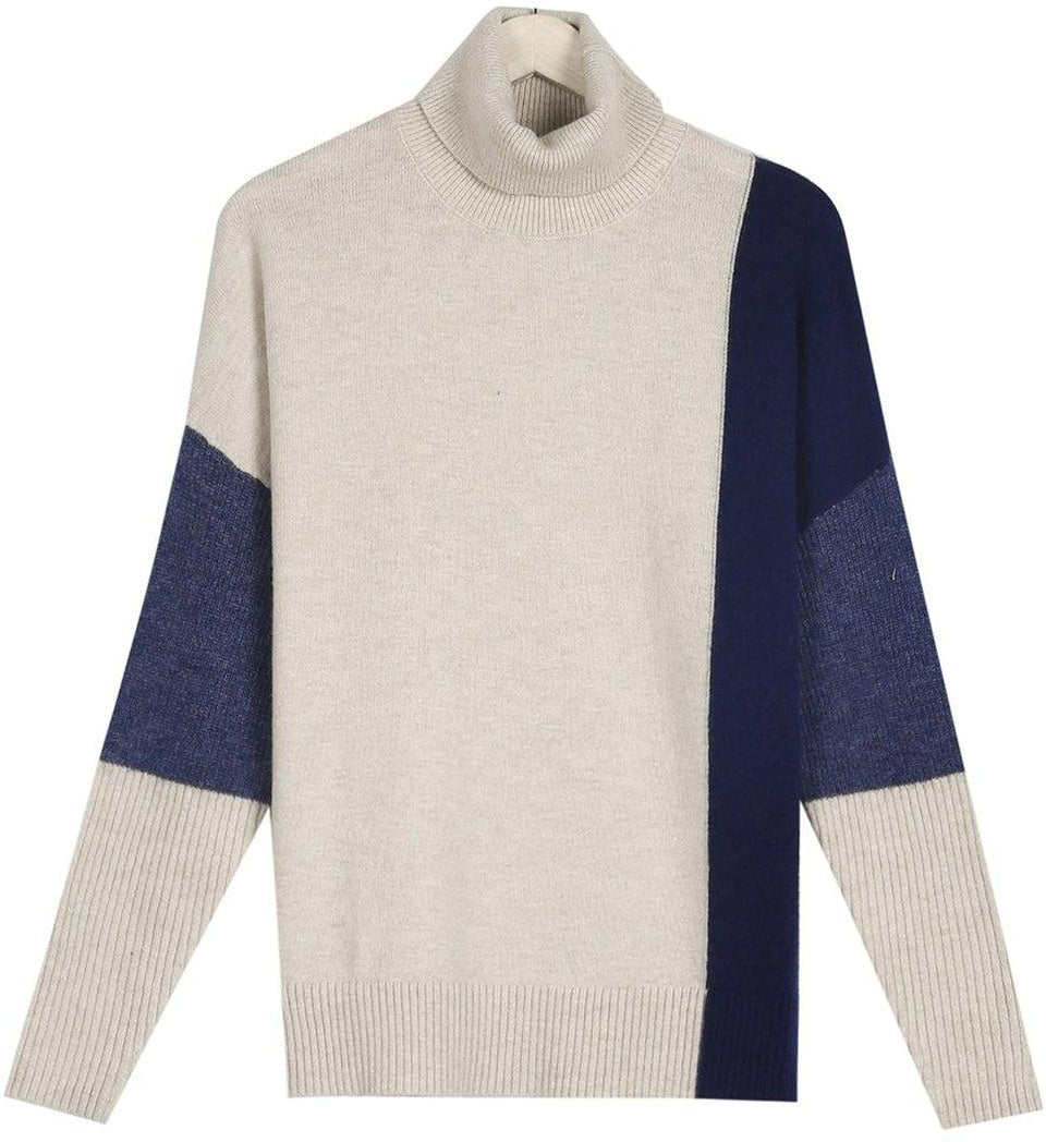 FallStil® - Bequemer Pullover mit hohem Halsausschnitt und Farbblock