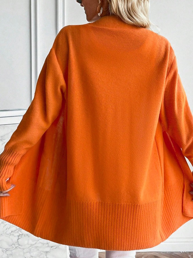 WinterTrend® - Orangefarbene einfarbige Strickjacke mit langen Ärmeln