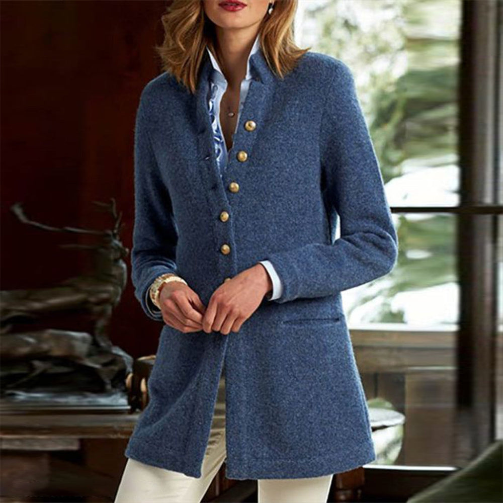 Santvarius® - Blauer einfarbiger Pullover mit langen Ärmeln