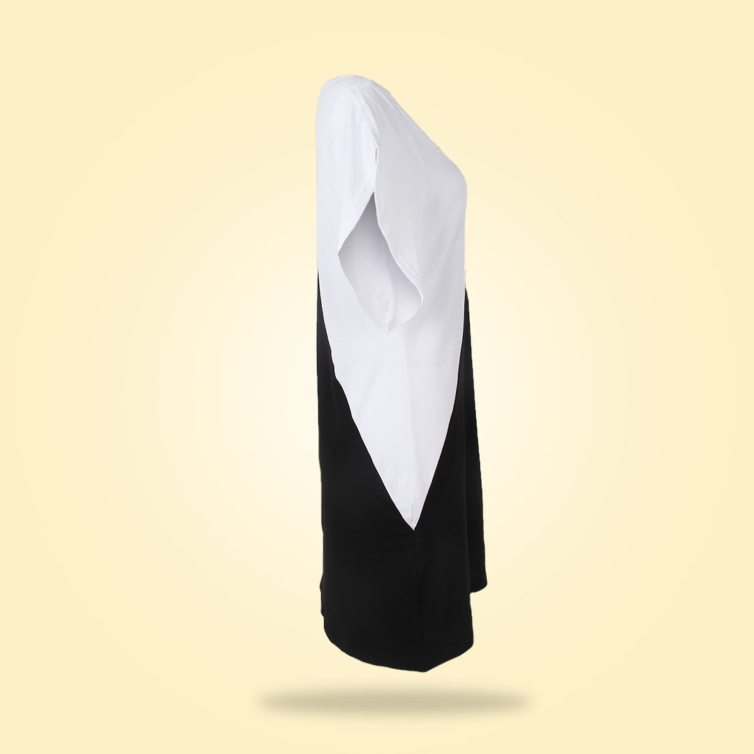 SpringStil® - Schwarz-weißes Minikleid mit kurzen Ärmeln