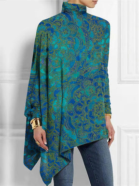 FallStil® - Paisley Grün-Blau Ombre Mock Neck Top