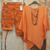 PureWear® - Orange Druck 3/4 Ärmel Zweiteiliges Set