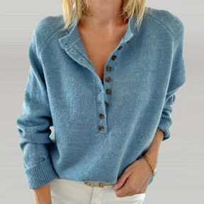 PureWear® - Himmelblauer Pullover mit V-Ausschnitt und Knopfleiste