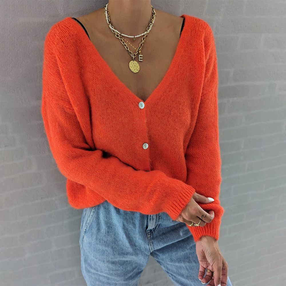StrickSinn® - Orangefarbener einfarbiger langärmeliger Pullover