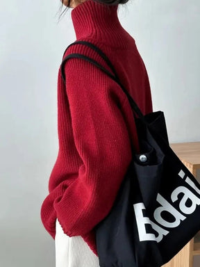 FallStil® - Roter einfarbiger Pullover mit hohem Ausschnitt