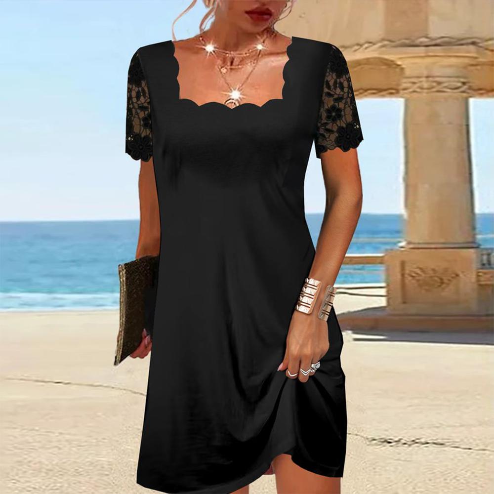 PureWear® -Kleines Schwarzes Kleid mit Wellenschliff und Karomuster