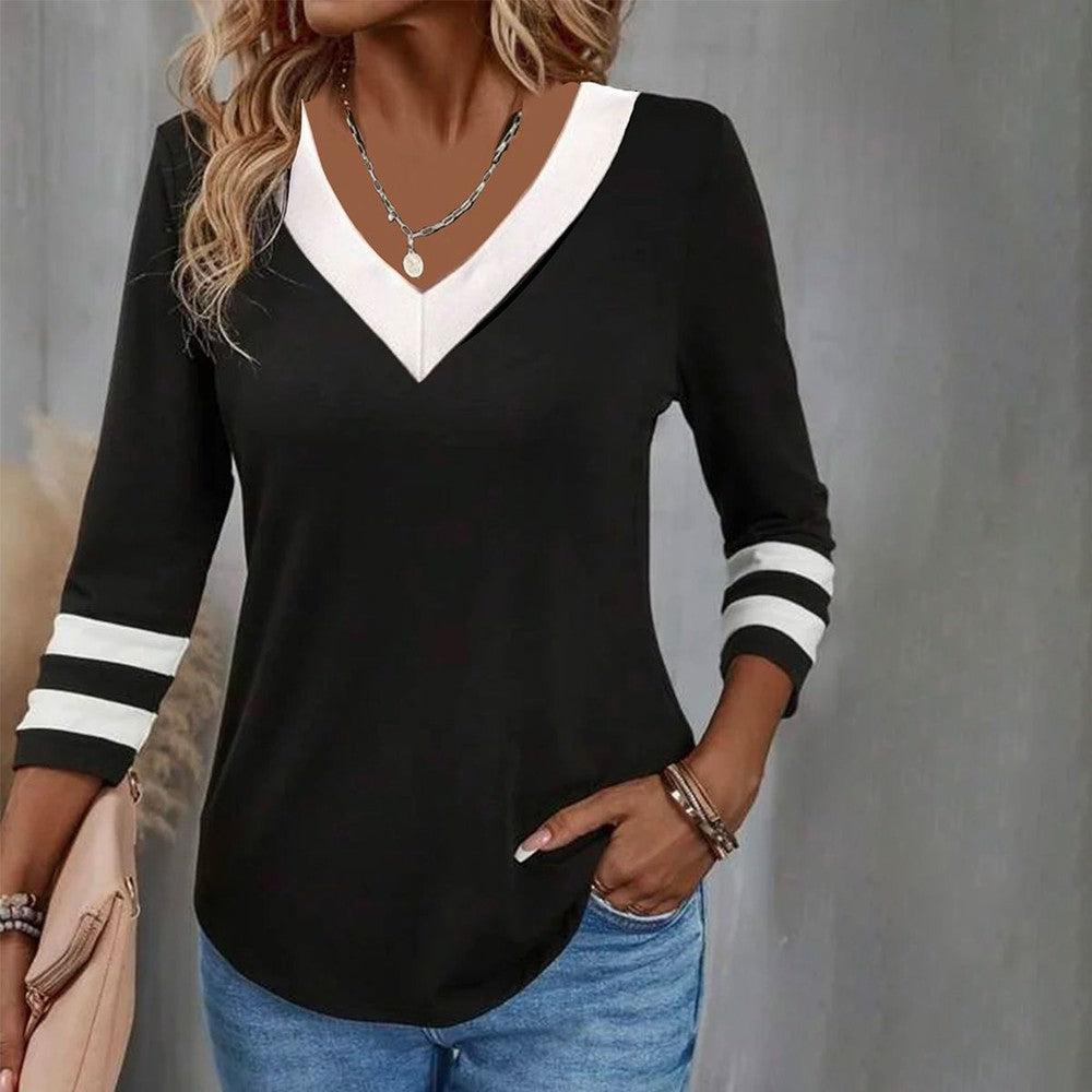 Chic V-Ausschnitt Langarmshirt