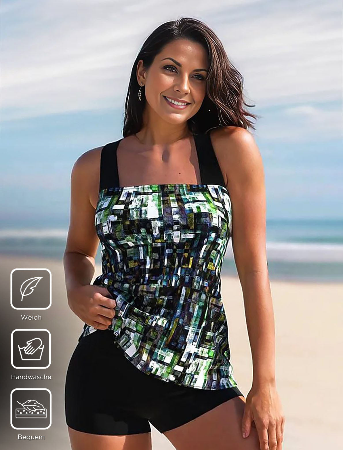 CabanaCouture® - Grün Weiß Geo Print Shorts Top Badeanzug Tankini