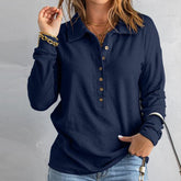 FallStil® - Marineblaues langärmeliges Henley-Top mit Knopfleiste