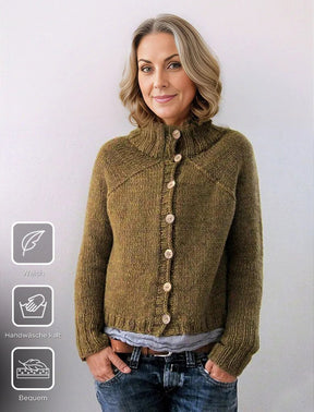 PureWear® - Hochgeschlossener Pullover mit übergroßen langen Ärmeln und Knopfleiste
