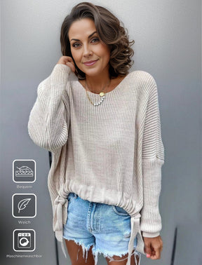 HerbstTrend® - Grauer einfarbiger Pullover mit Rundhalsausschnitt