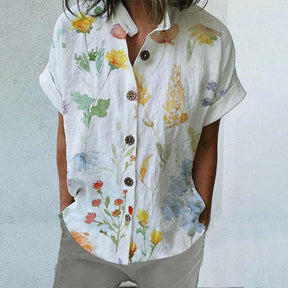 Naturlux® - Weißes Frühlingsgarten Blumen Button Down Top