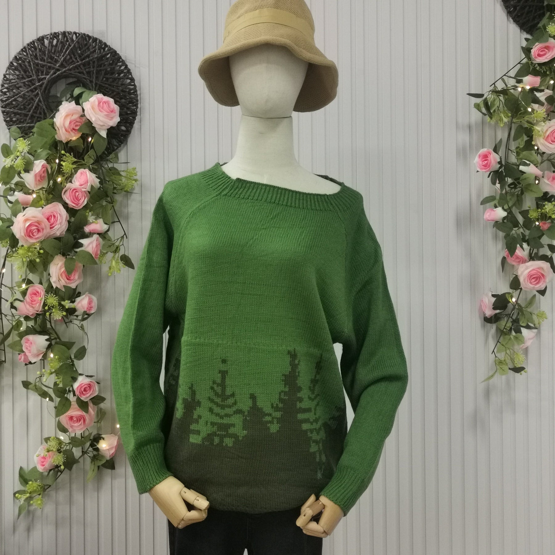 BlütenBliss® - Skyline Forest Mintgrüner bedruckter Langarmpullover