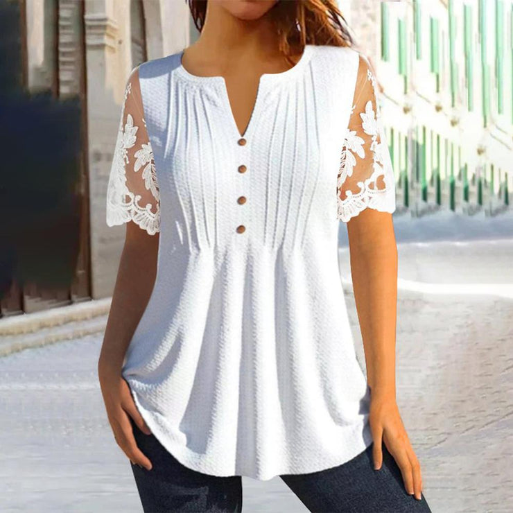 SpringStil® - Elegantes einfarbiges Top mit transparenten Ärmeln