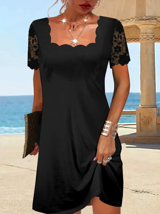 PureWear® -Kleines Schwarzes Kleid mit Wellenschliff und Karomuster