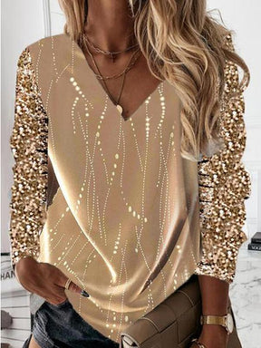 FallStil® - Golden Goddess V-Ausschnitt Langarm-Top