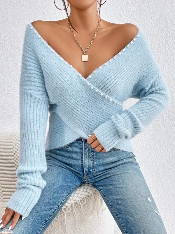 StrickSinn® - Frischer einfarbiger Pullover mit V-Ausschnitt