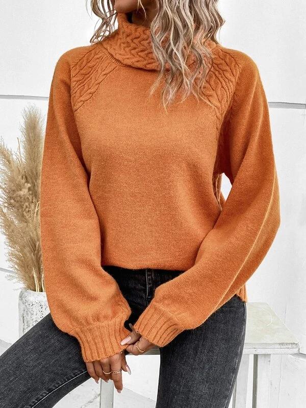 Santvarius® - Orangefarbener einfarbiger Pullover mit langen Ärmeln