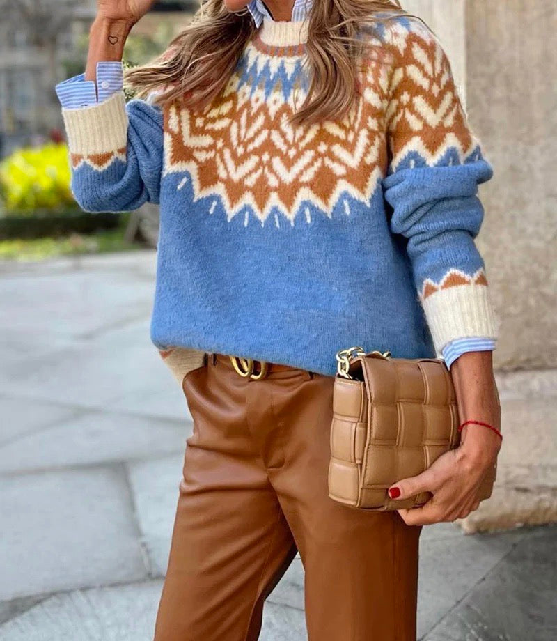 FallStil® - Eleganter bedruckter Pullover mit langen Ärmeln