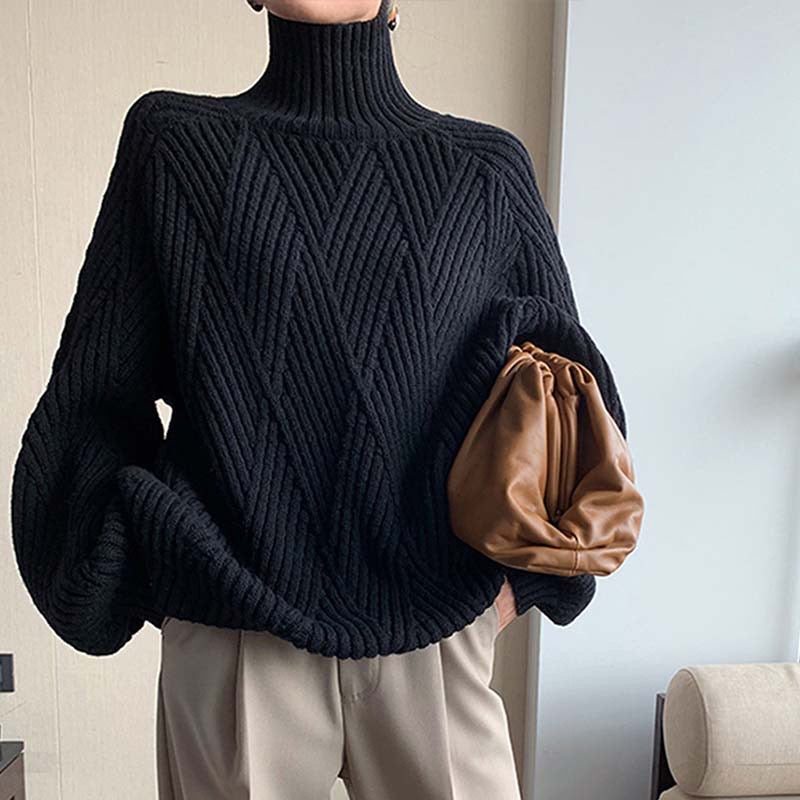 Monci® - Schwarzer einfarbiger Pullover mit hohem Halsausschnitt
