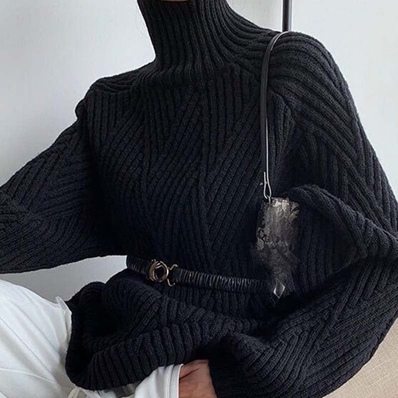 Monci® - Schwarzer einfarbiger Pullover mit hohem Halsausschnitt