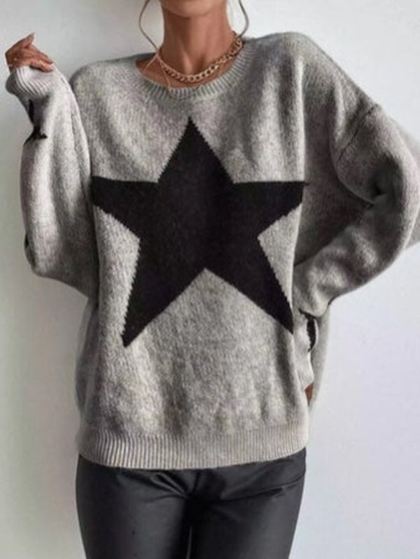 Naturlux® - Großer Single Star Grauer Langarmpullover