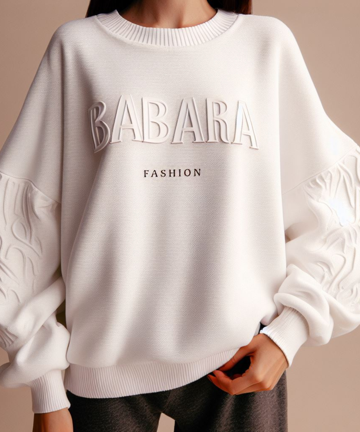 BabaraFashion® - Weißer Oversize Pullover mit Rundhalsauschnitt