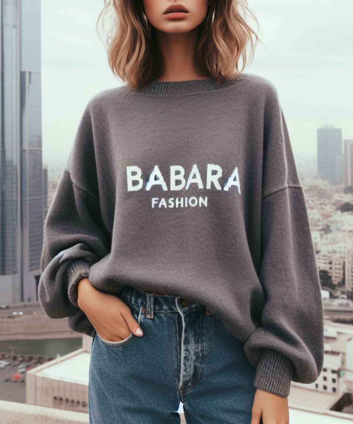 BabaraFashion® - Grauer Basic Pullover