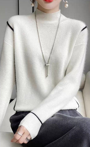 Naturlux® - Weißer Vintage-Pullover mit hohem Halsausschnitt