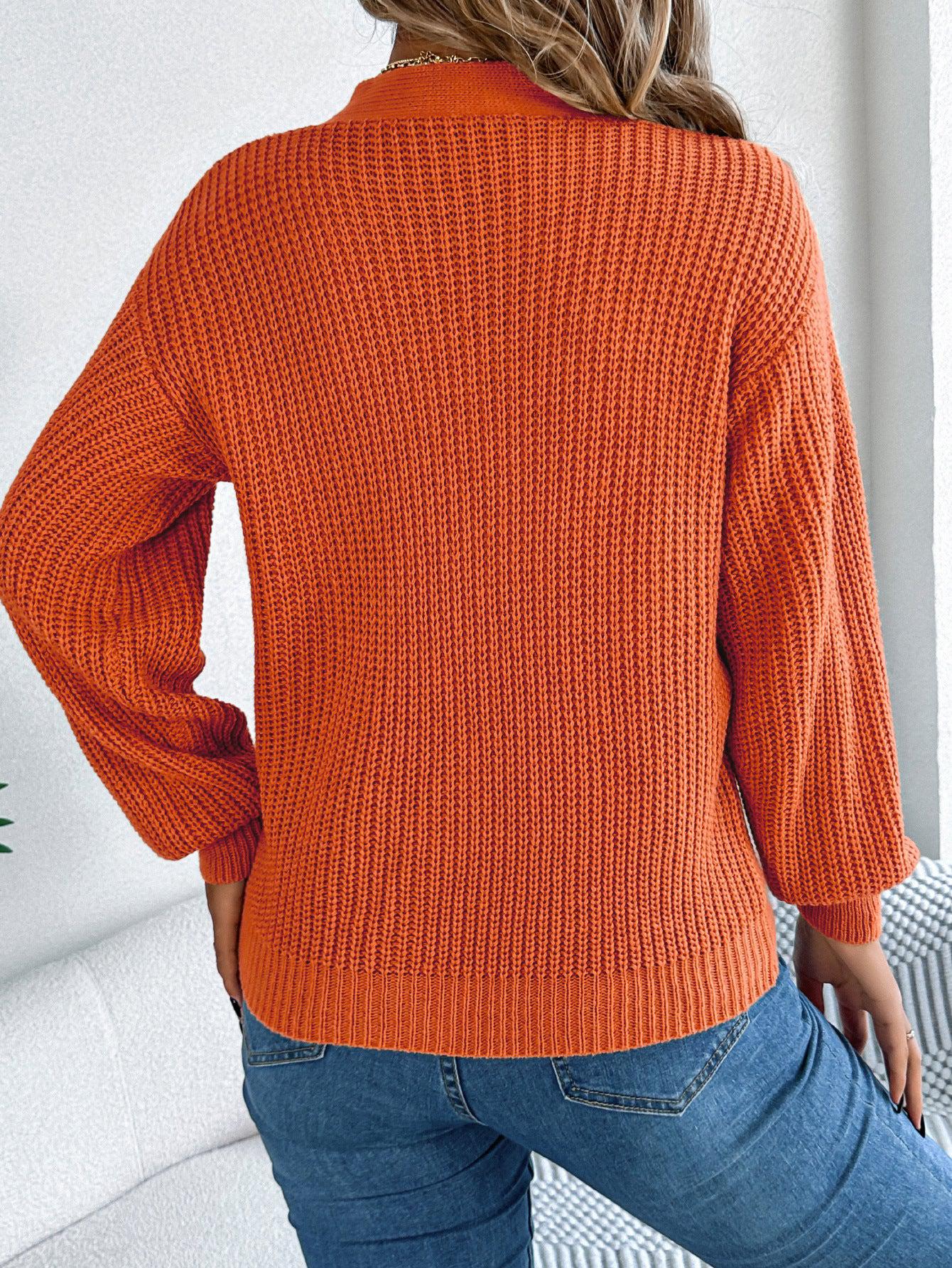 FallStil® - Orangefarbener einfarbiger langärmeliger Pullover