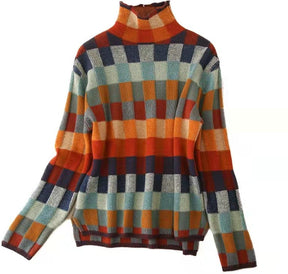 FallStil® - Herbst Pullover mit hohem Halsausschnitt im Schachbrettmuster