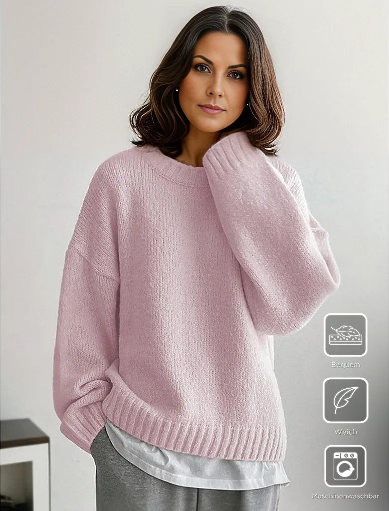 WinterTrend® - Rosa einfarbiger Pullover mit langen Ärmeln und Rundhalsausschnitt