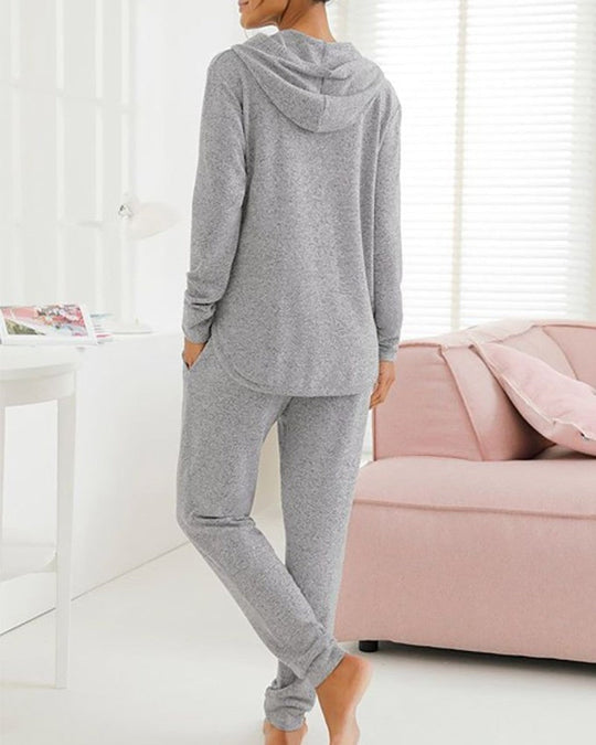 WinterTrend® - Graues unifarbenes Hoodie Lounge Set