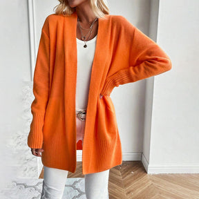 WinterTrend® - Orangefarbene einfarbige Strickjacke mit langen Ärmeln