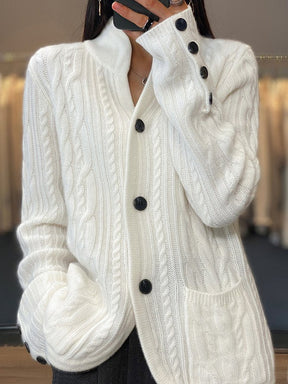 FallStil® - Einfacher weißer einfarbiger Pullover mit V-Ausschnitt
