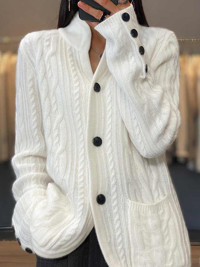 FallStil® - Einfacher weißer einfarbiger Pullover mit V-Ausschnitt