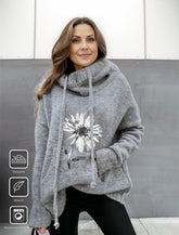 HerbstTrend® - Grauer Kapuzenpullover mit Blumendruck