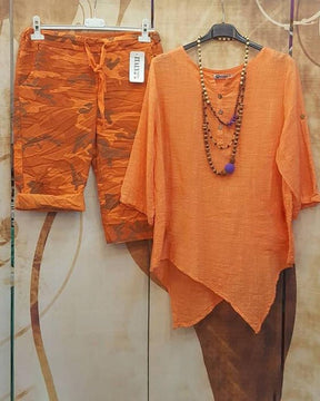 PureWear® - Orange Druck 3/4 Ärmel Zweiteiliges Set