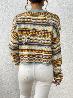 Wiedervereinigung® - Pullover mit Ösenstrick mit Ethnodruck