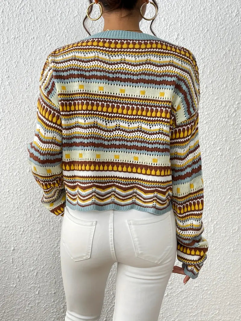 Wiedervereinigung® - Pullover mit Ösenstrick mit Ethnodruck