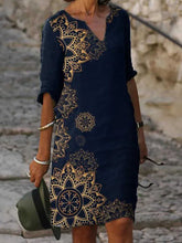 Raffiné® - Golden Midnight Atemberaubendes Kleid in marineblau mit goldenem Designmuster