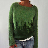 BlütenBliss® - Skyline Forest Mintgrüner bedruckter Langarmpullover