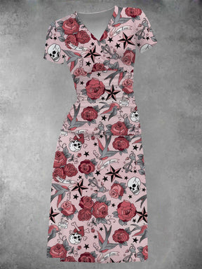 EcoExotica® - Girly Old School Tattoo Print Midikleid für Frauen