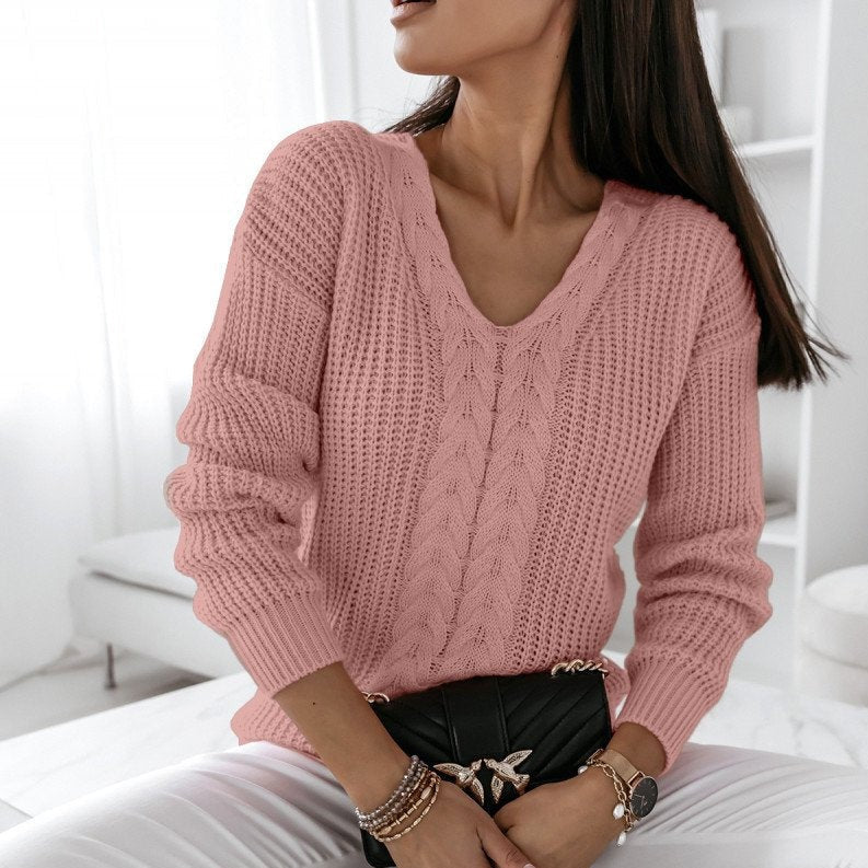 FallStil® - Süßer rosa einfarbiger Pullover mit langen Ärmeln